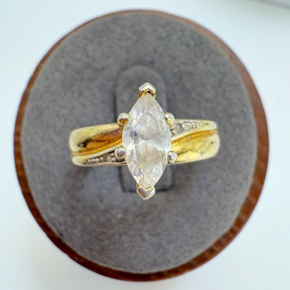Marquise CZ Solitaire Engagement Promise Ring Gold Over Sterling Silver 925 SZ 7